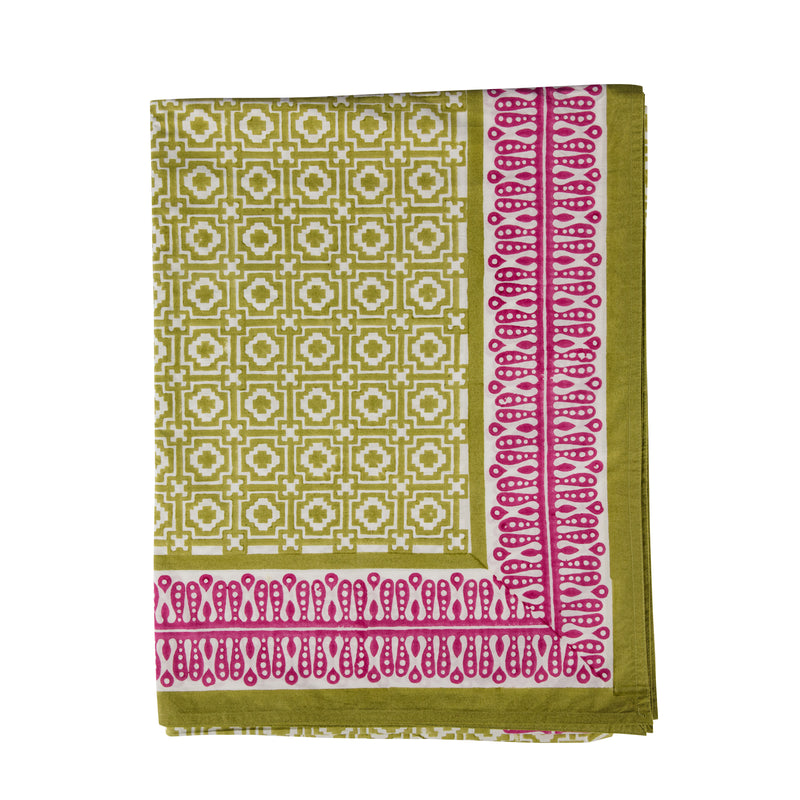 Peridot Alotablot Tablecloth with Pink Border