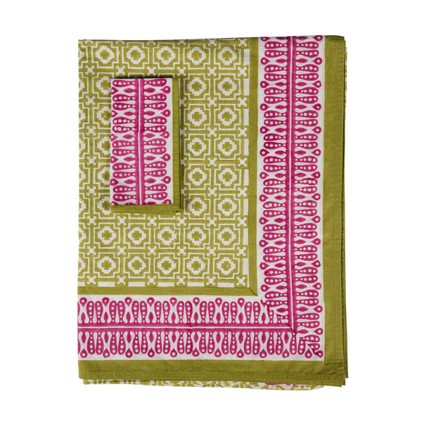 Peridot Alotablot Tablecloth with Pink Border