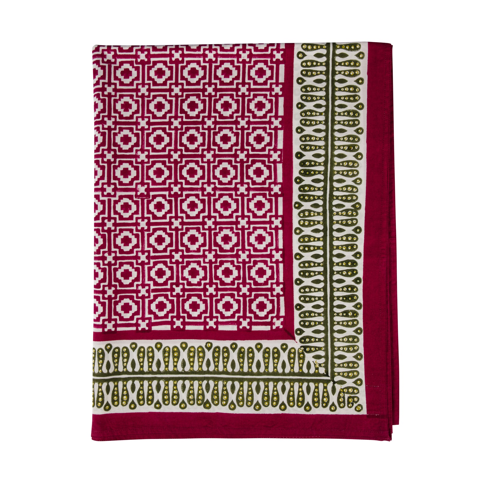 Raspberry Alotablot Tablecloth with Peridot Border