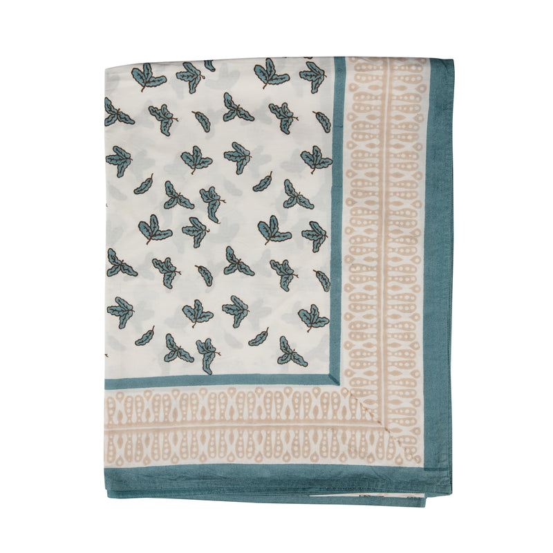 Teal Little Oak Leaf Tablecloth with Putty Border