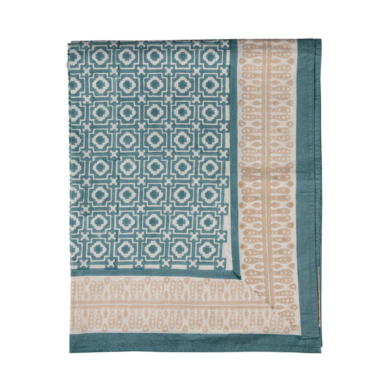 Teal Alotablot Tablecloth with Putty Border