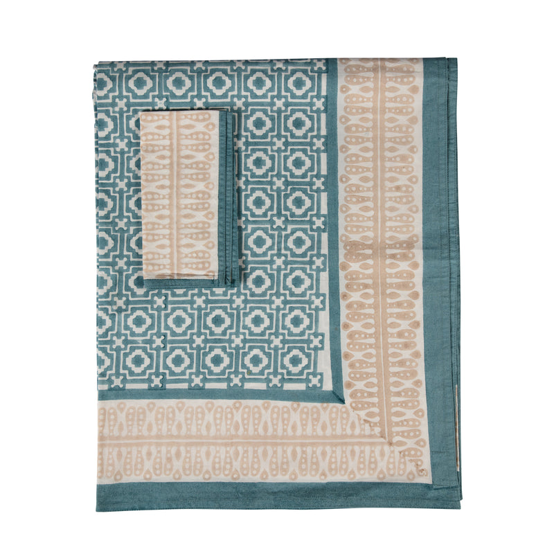 Teal Alotablot Tablecloth with Putty Border