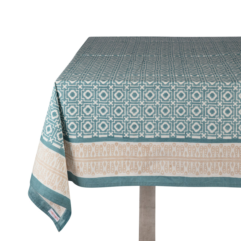 Teal Alotablot Tablecloth with Putty Border