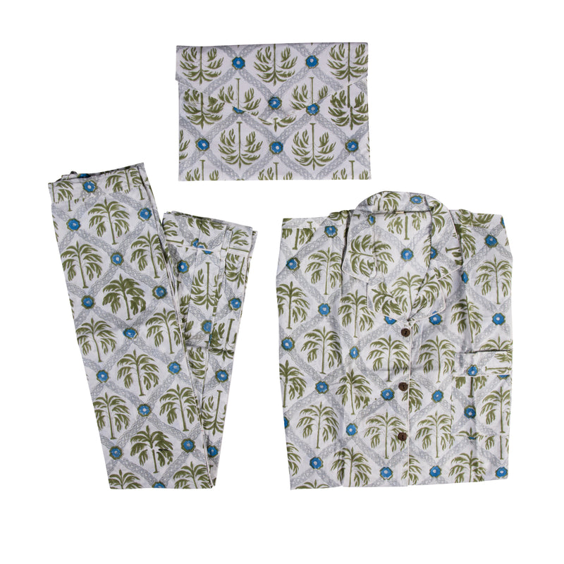 Cotton Pyjamas - Kelling Home Plant with Blue Flower