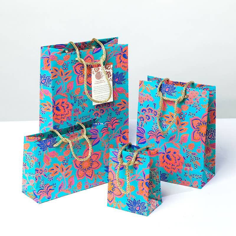 Turquoise Floral Gift Bags - come in different sizes: Large