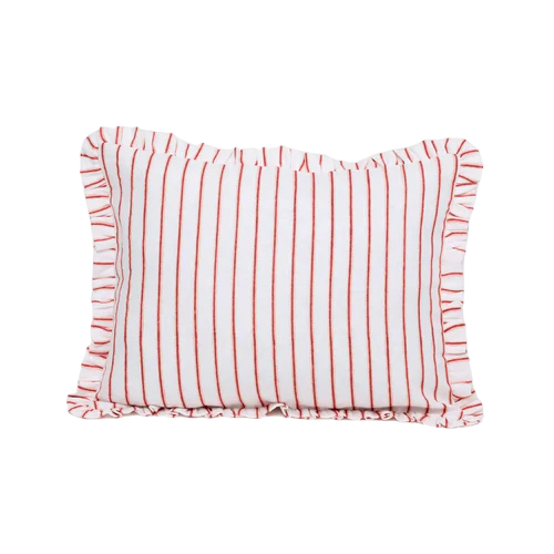 Block Printed Ruffled Cushion Cover Shadow Stripe - Red