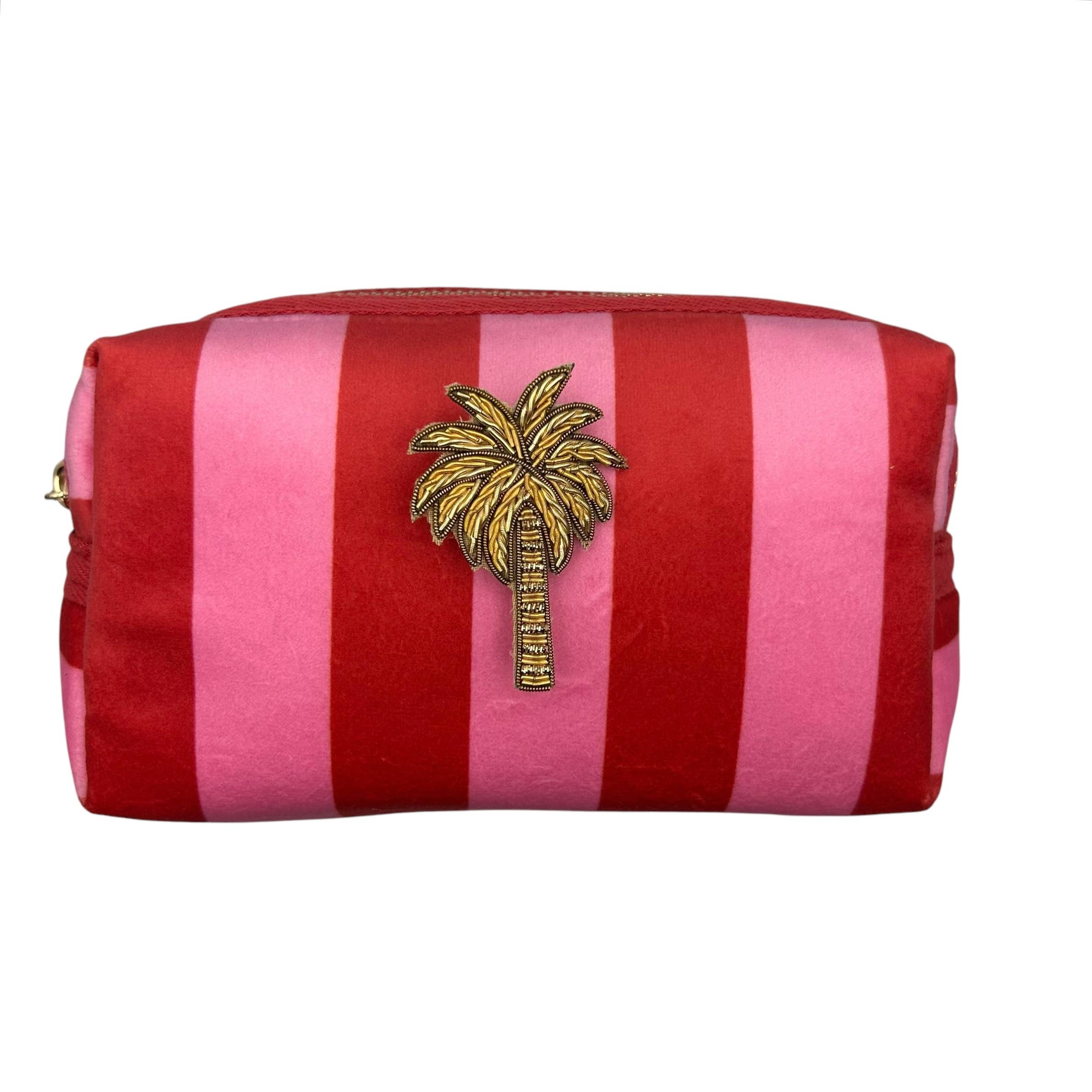 Pink stripe makeup bag & Palm Tree brooch