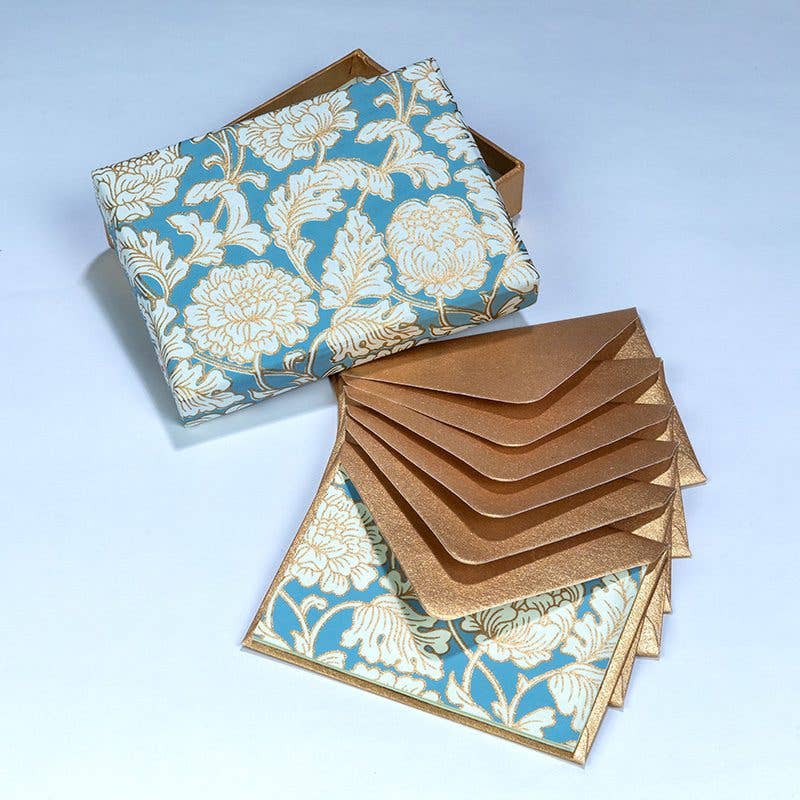 Blue Floral Note Card with Decorative Keepsake Box