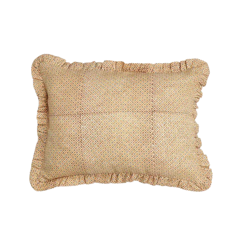 Yellow Dot & Grid Block Printed Ruffled Cushion Cover