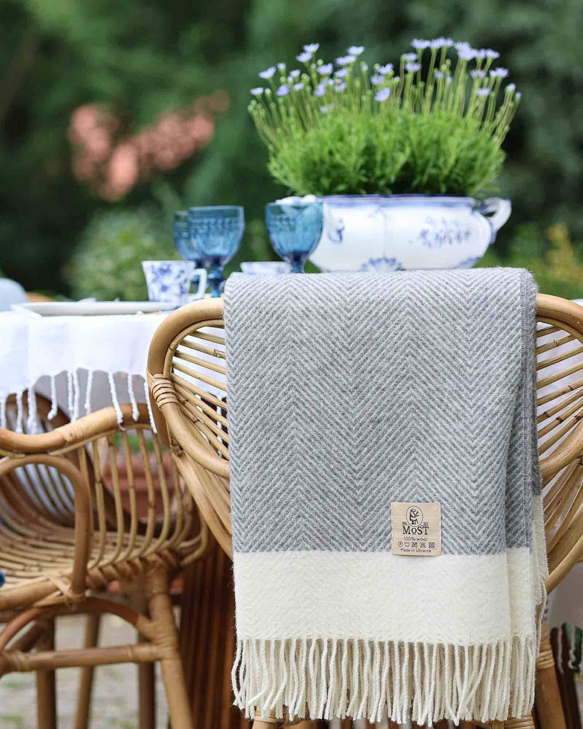 Wool throw blanket FLORENCE - gray