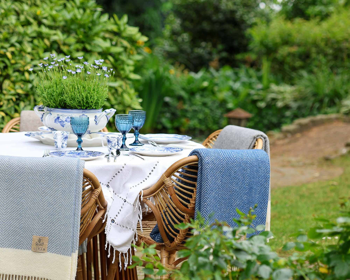 Wool throw blanket FLORENCE - blue