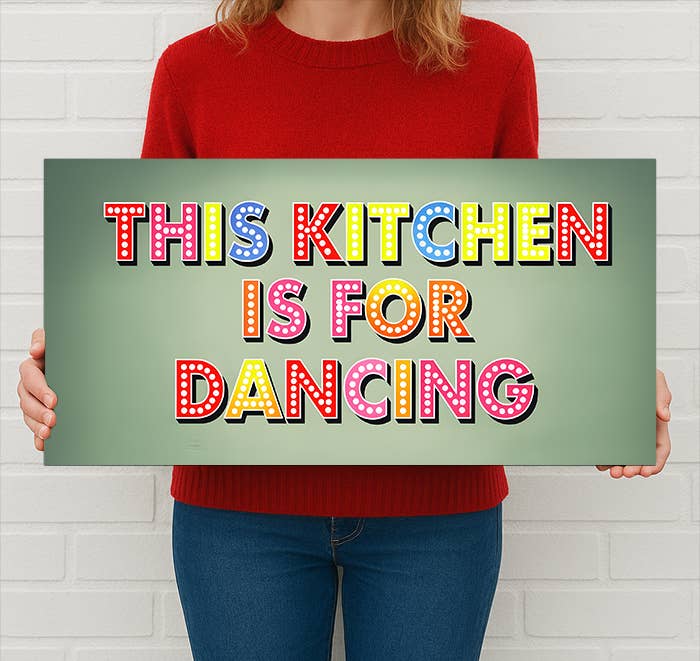 This Kitchen Is For Dancing Sign – Fun Colorful Metal Sign: 16x8inch