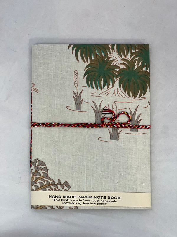 Hand Made Paper Notebook with Lily Pads and Green Palm Trees