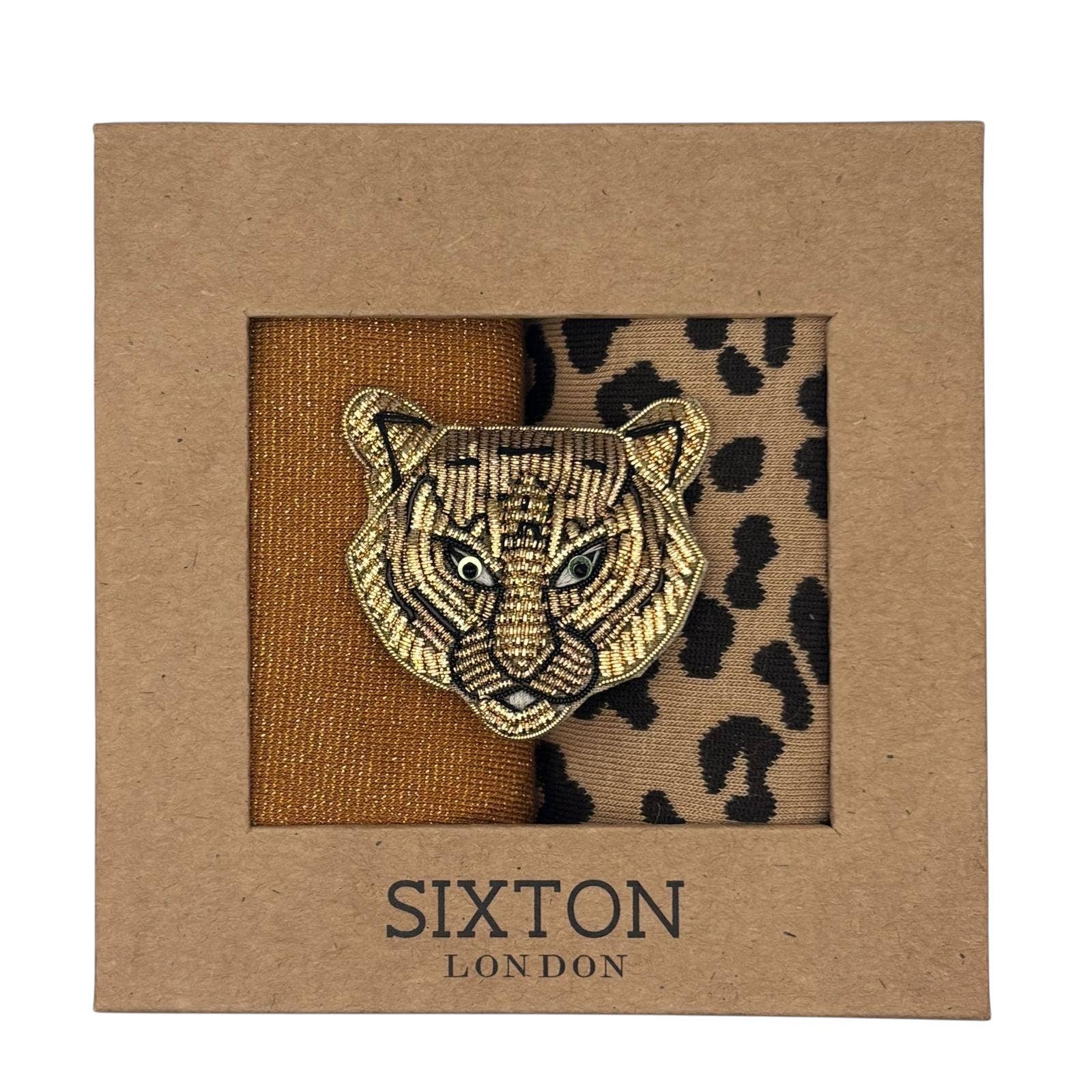 Copper Tokyo & Sand Leopard sock box duo with Tiger Head