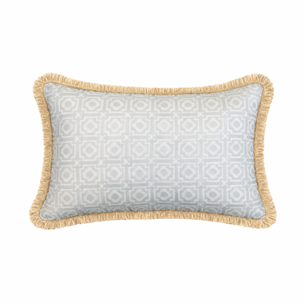 Alotablots Lumbar Cushion - Sky Blue with Cream Fringe