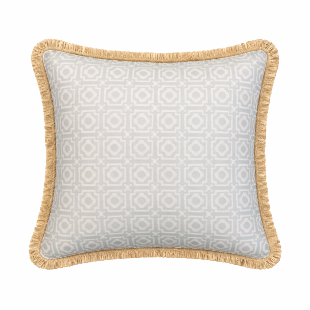 Alotablots Cushion - Sky Blue with Cream Fringe