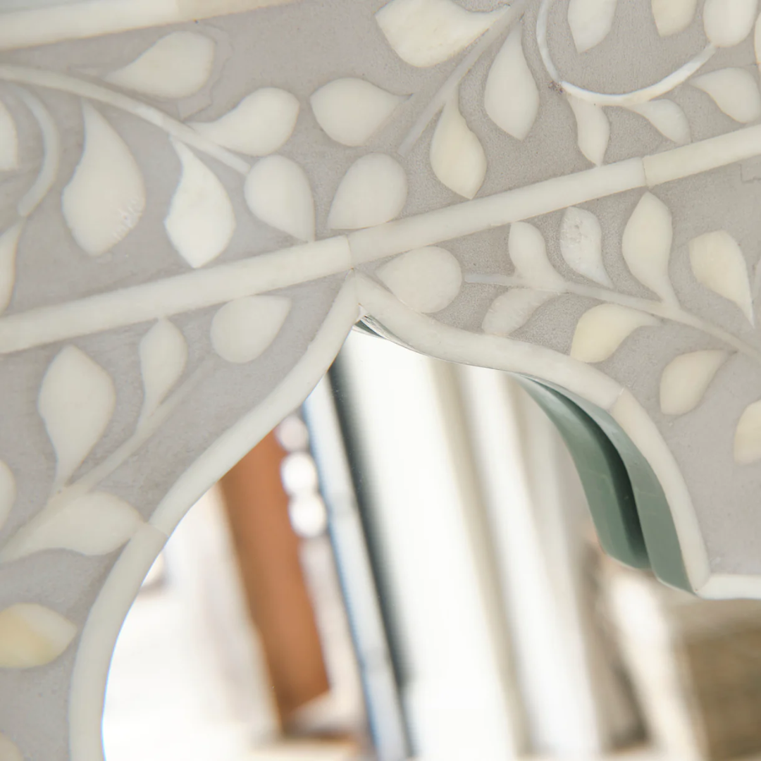 Arch Topped Light Grey Bone Inlay Mirror