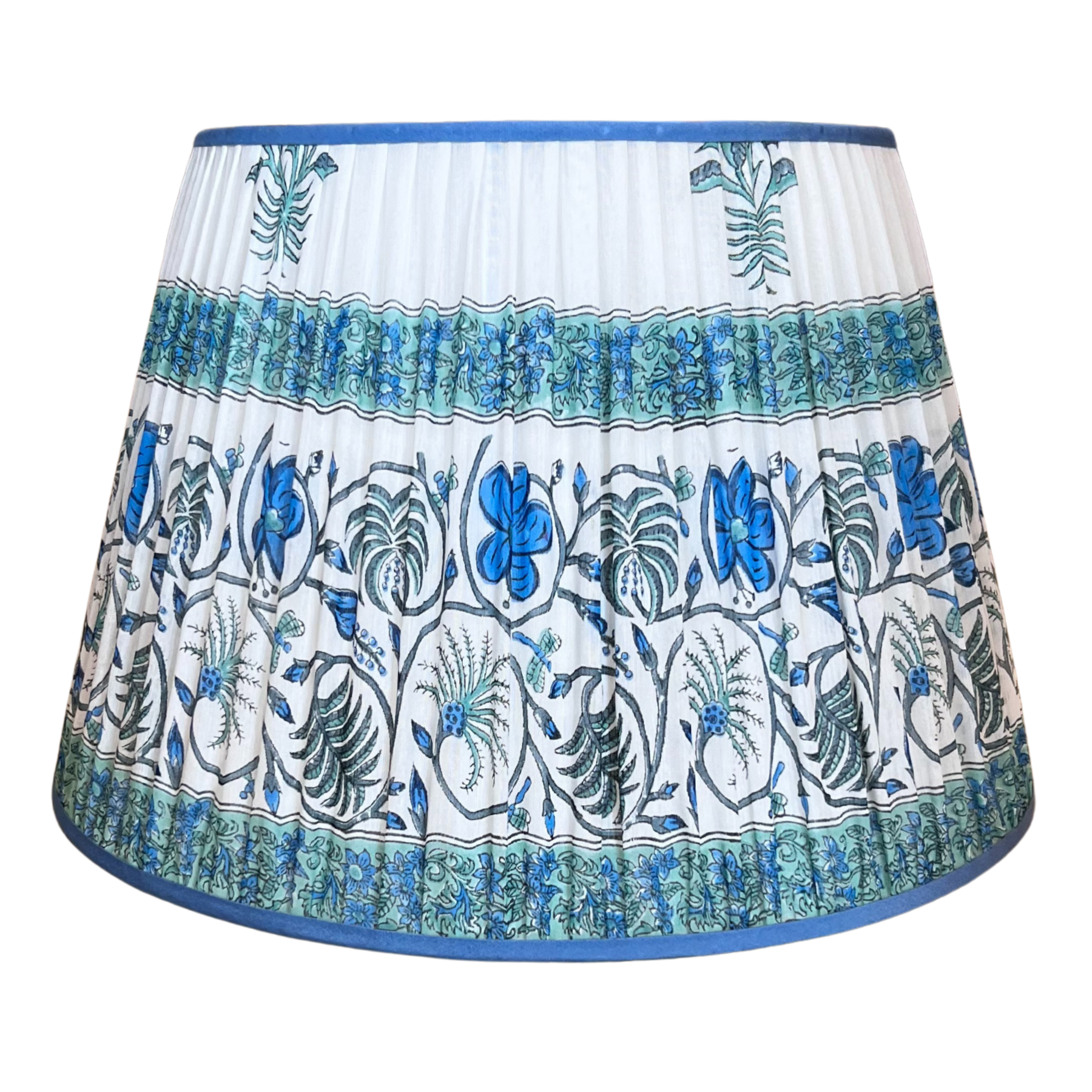 Artisan Sari Shade 20” - Sky Blue and Green Floral with Sky Blue Trim