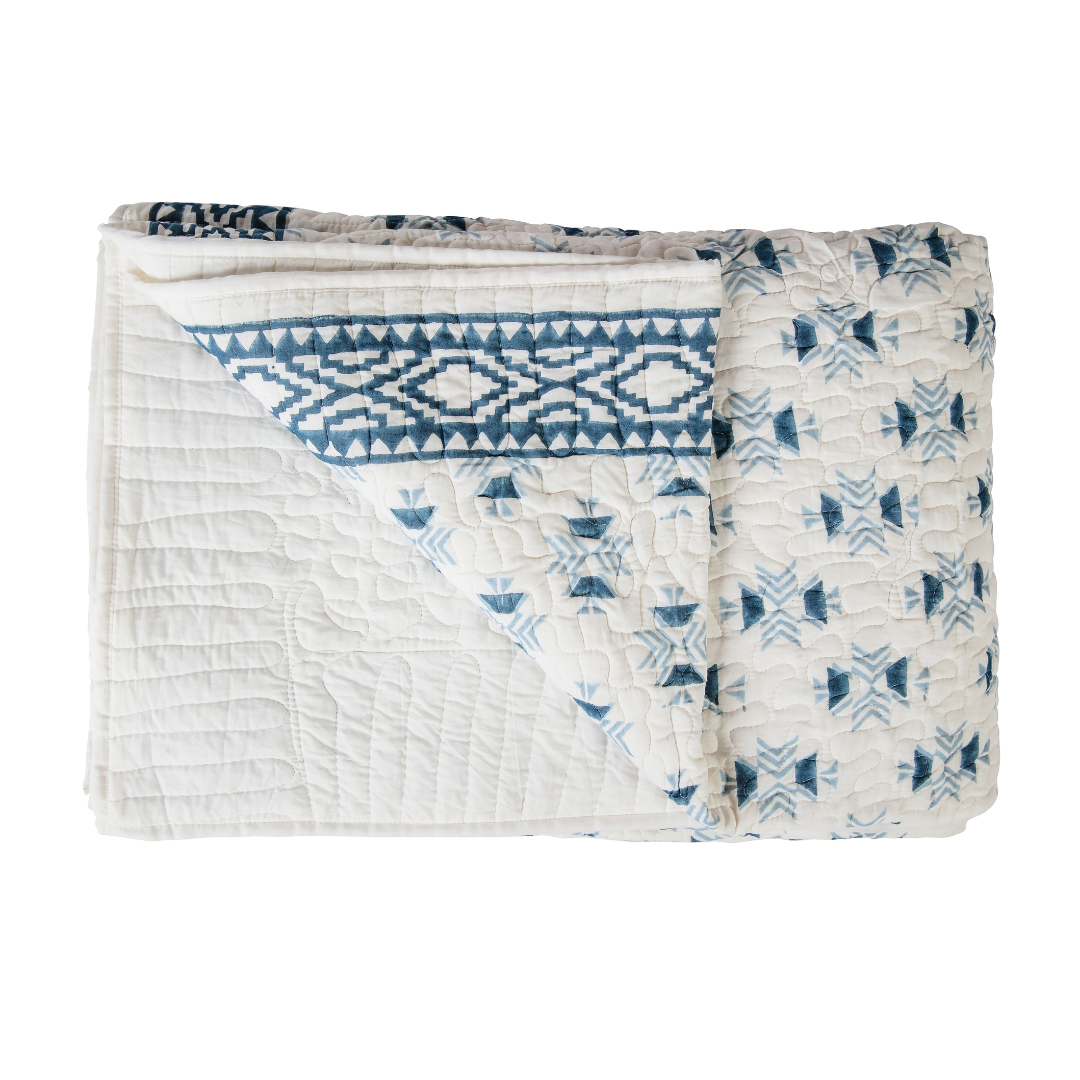 Atlas | Blue Geometric Bedspread