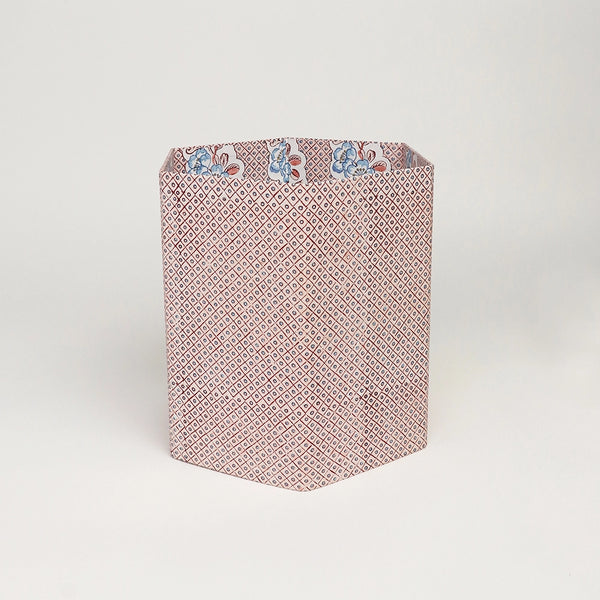 Block Printed Hexagon Collapsible Basket - Pink & Blue