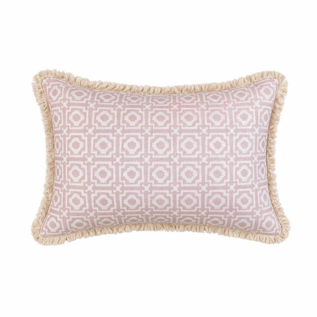 Alotablots Lumbar Cushion - Blush Pink with Cream Fringe
