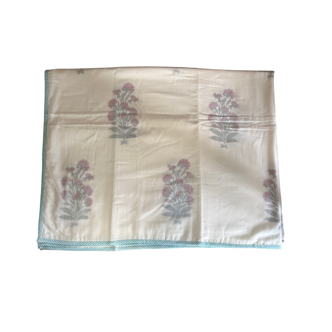 NEW IN | Floral bush with baby blue Stripe Trim | Single Dohar
