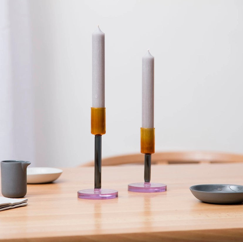 Colorlab Glass Candlesticks - Smoke & Amber