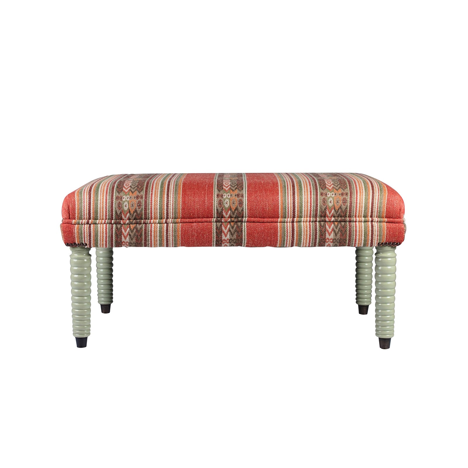 Coral & Sage Striped Footstool