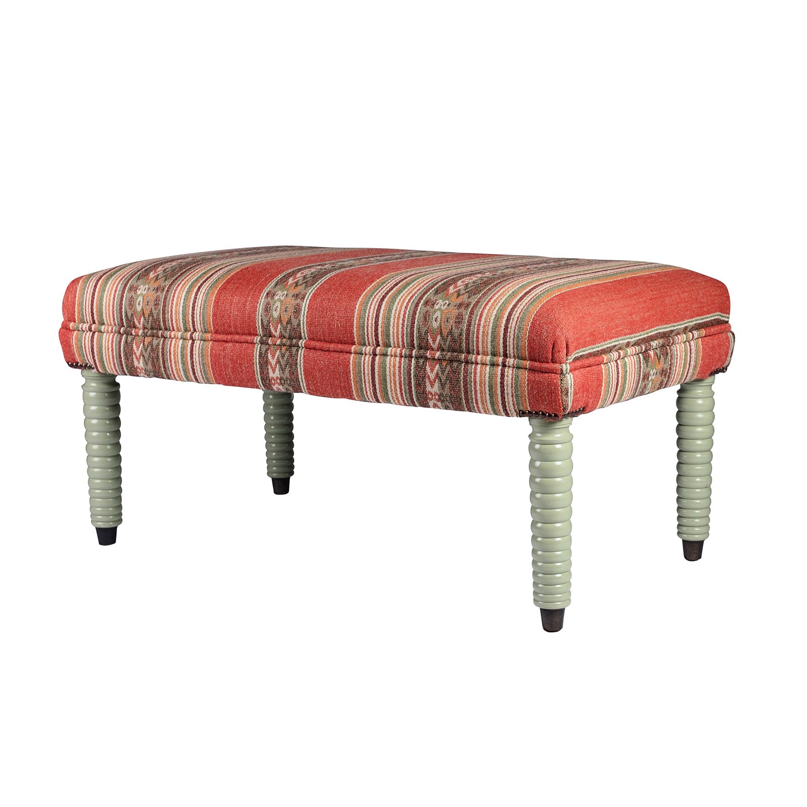 Coral & Sage Striped Footstool