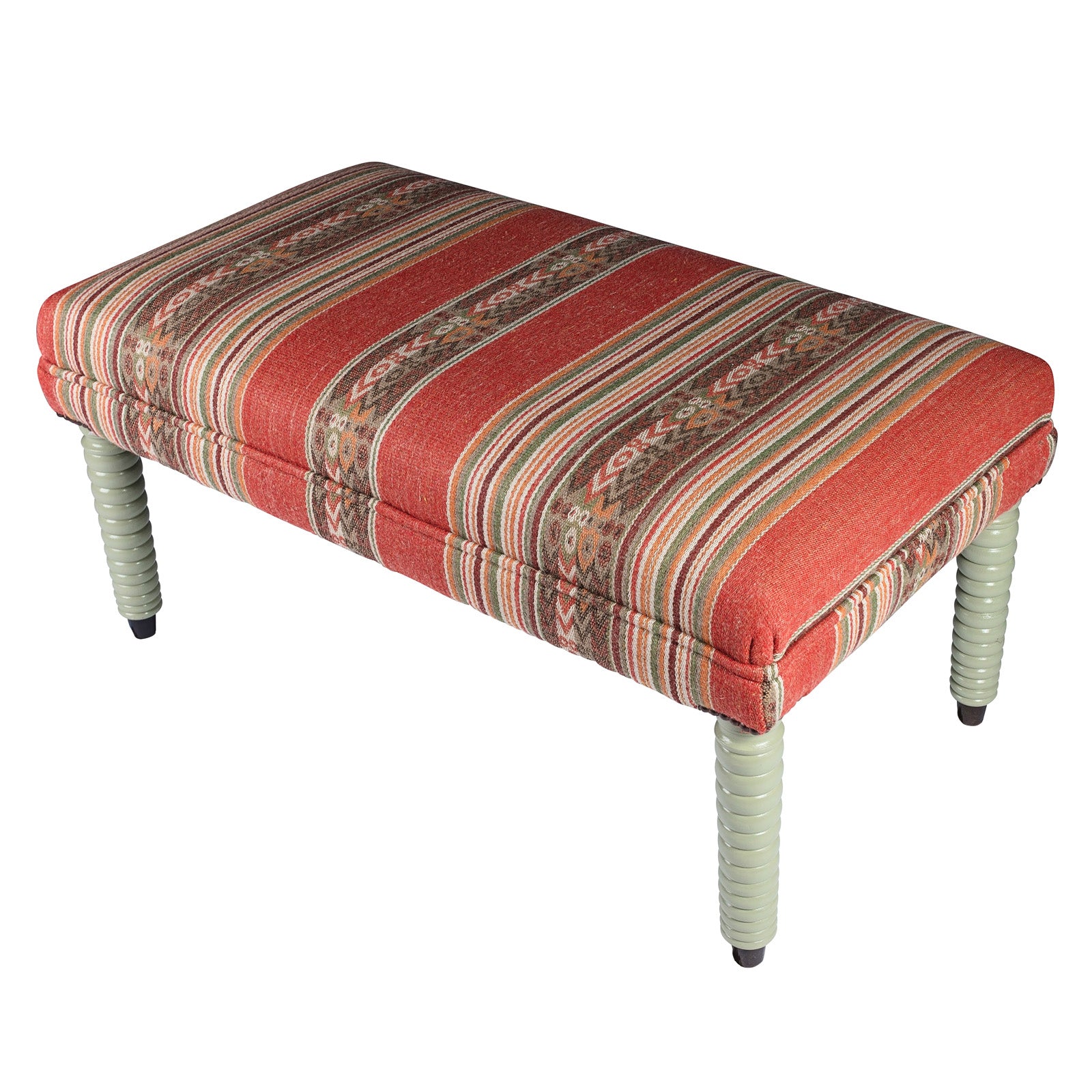 Coral & Sage Striped Footstool