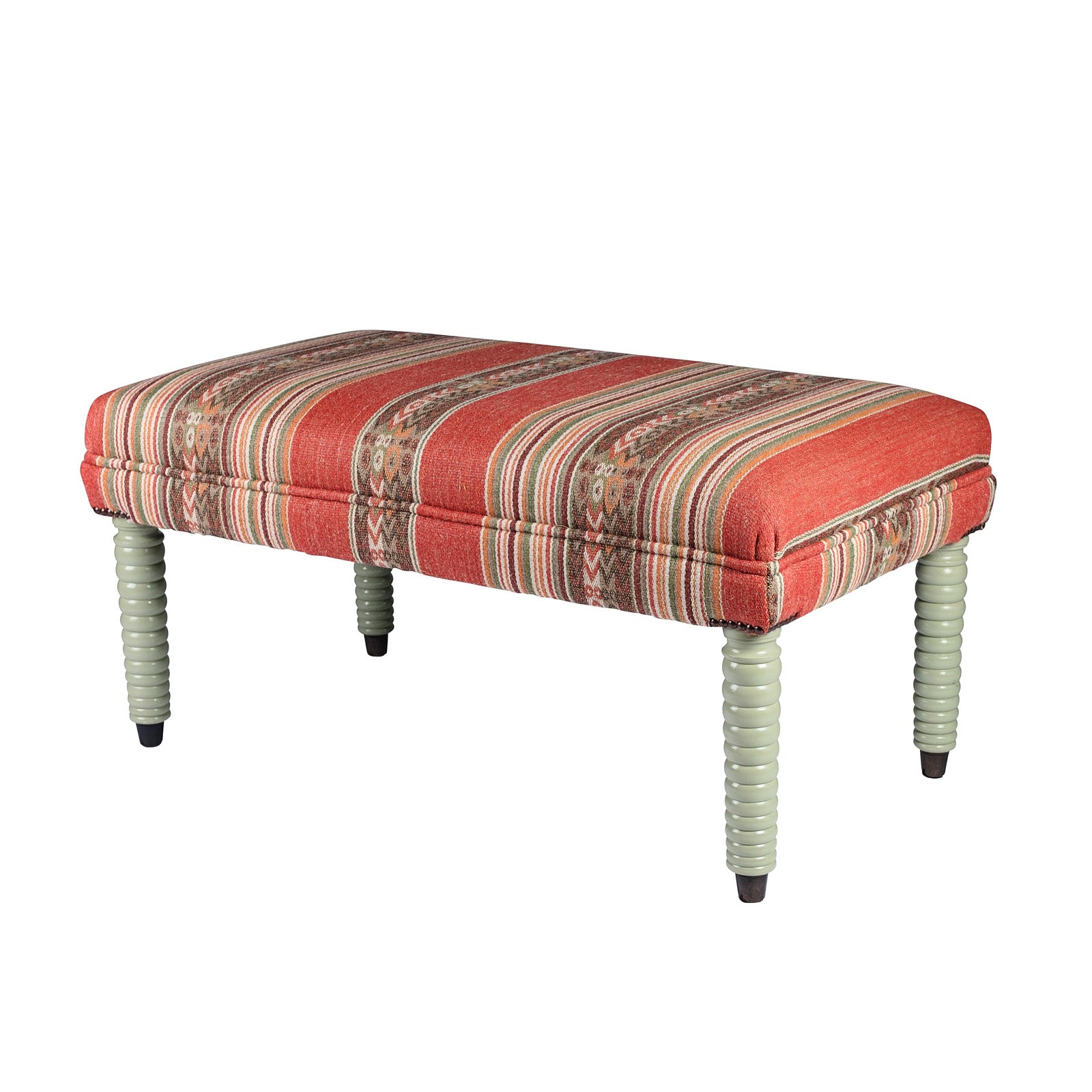 Coral & Sage Striped Footstool