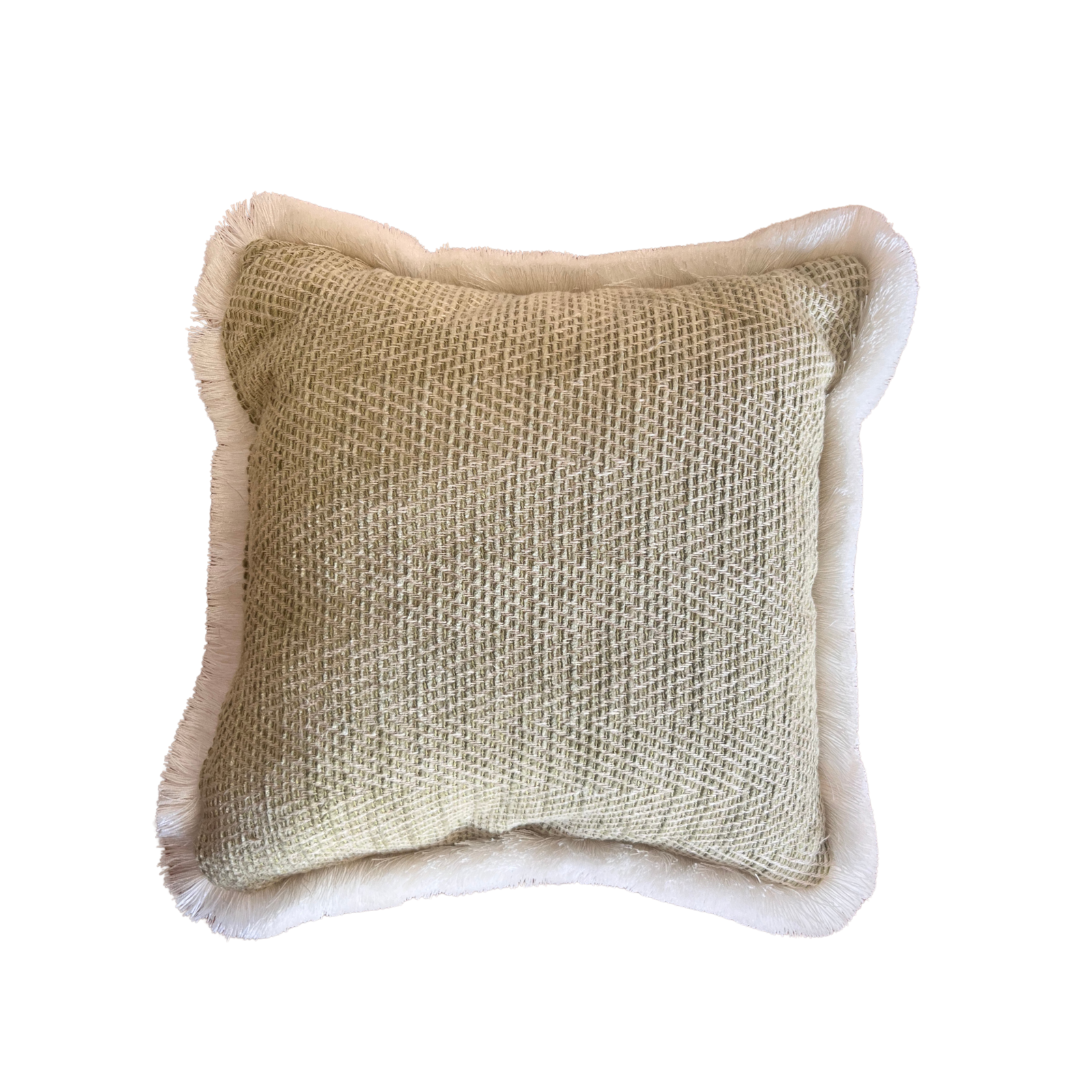 Cream Floral Square Cushion with White Fringing