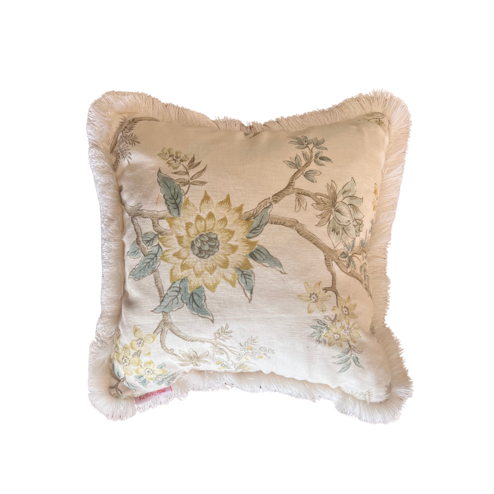 Cream Floral Square Cushion with White Fringing