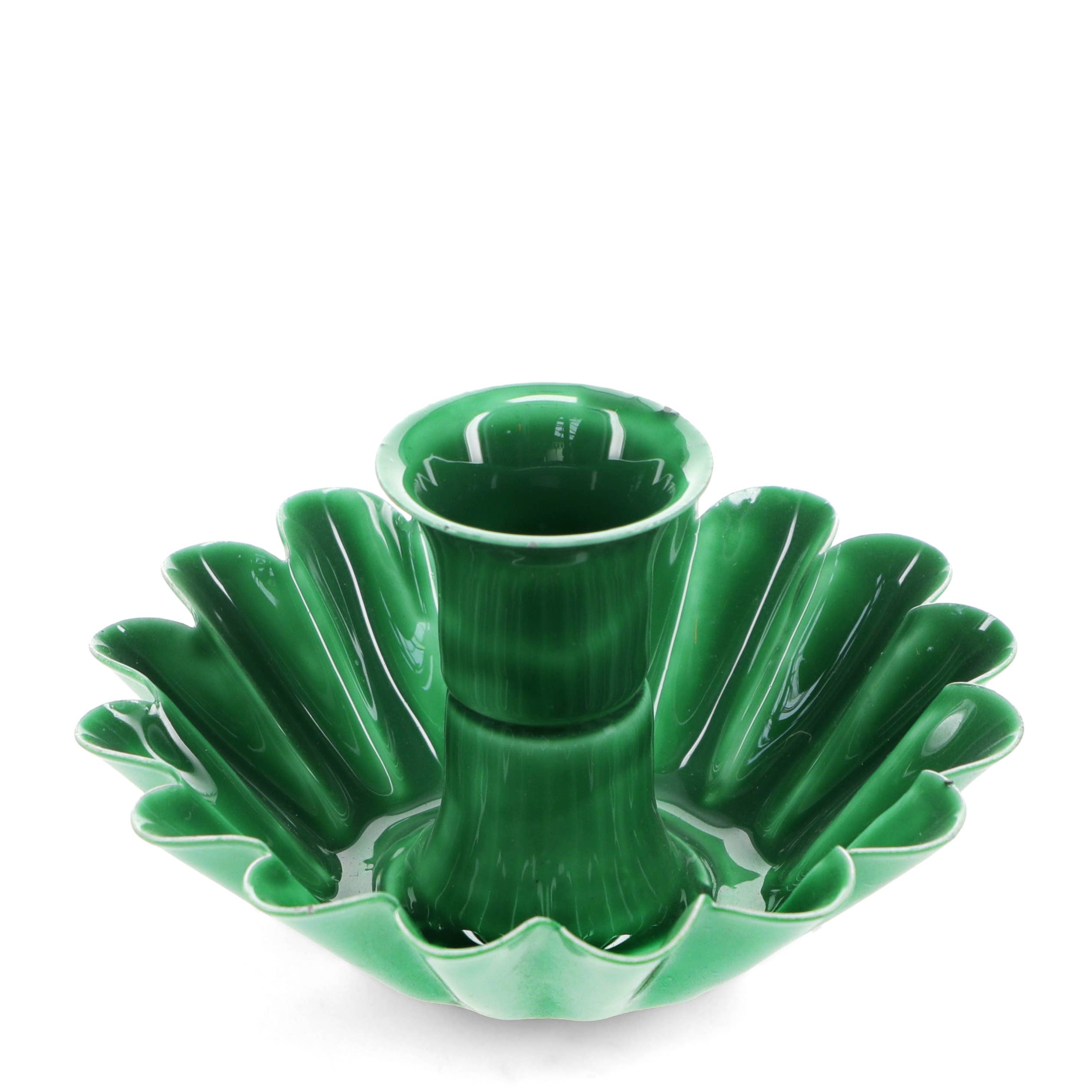 Enamel cupped flower candle holder - Dark green