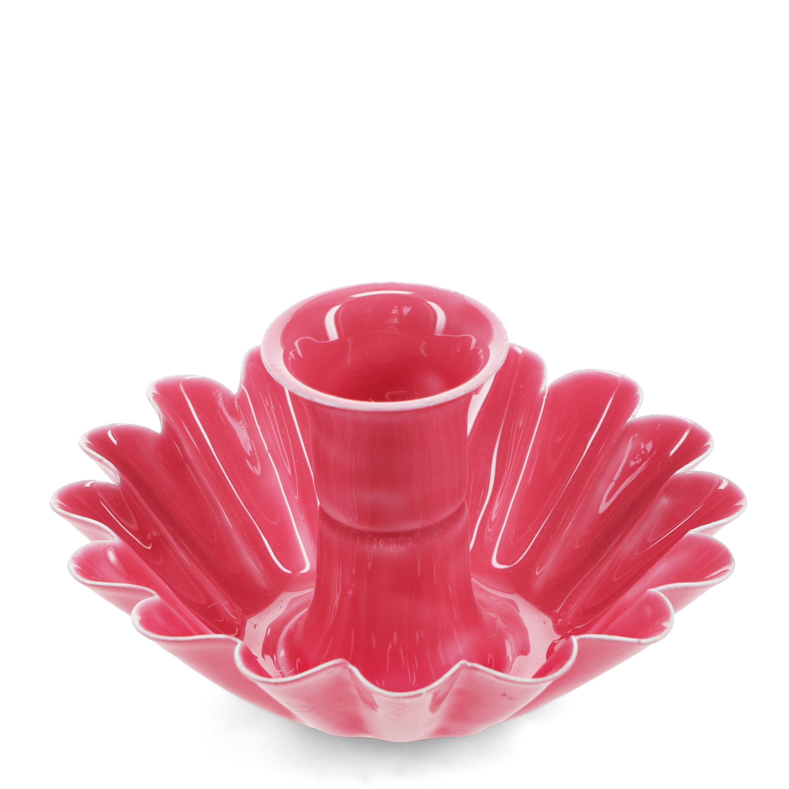 Enamel cupped flower candle holder - Vibrant pink