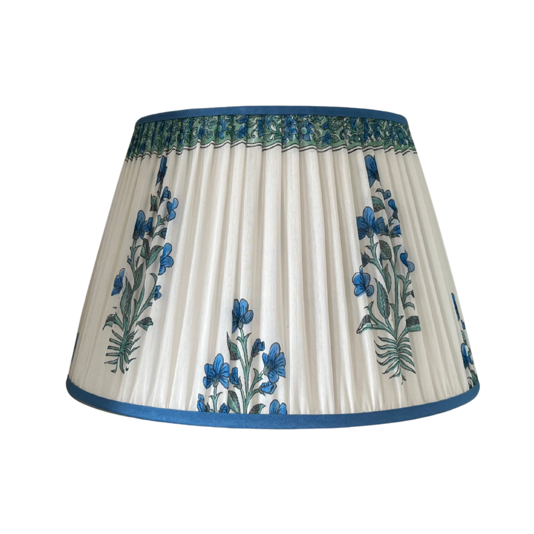 Artisan Sari 16” Cream with bright blue flowers, blue trim
