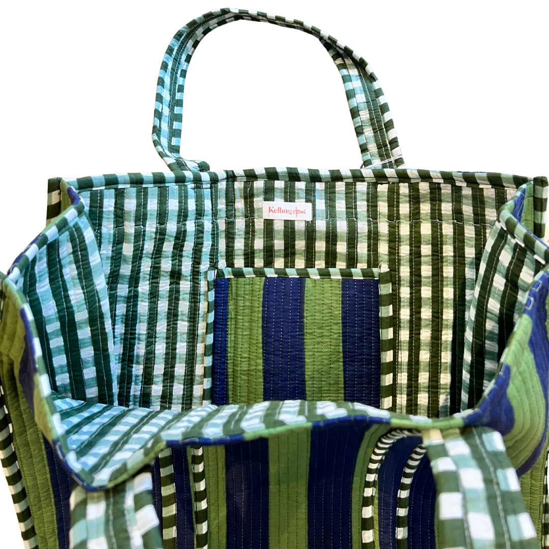 Kelling Home Cotton Tote Bag – Blue & Green Stripe