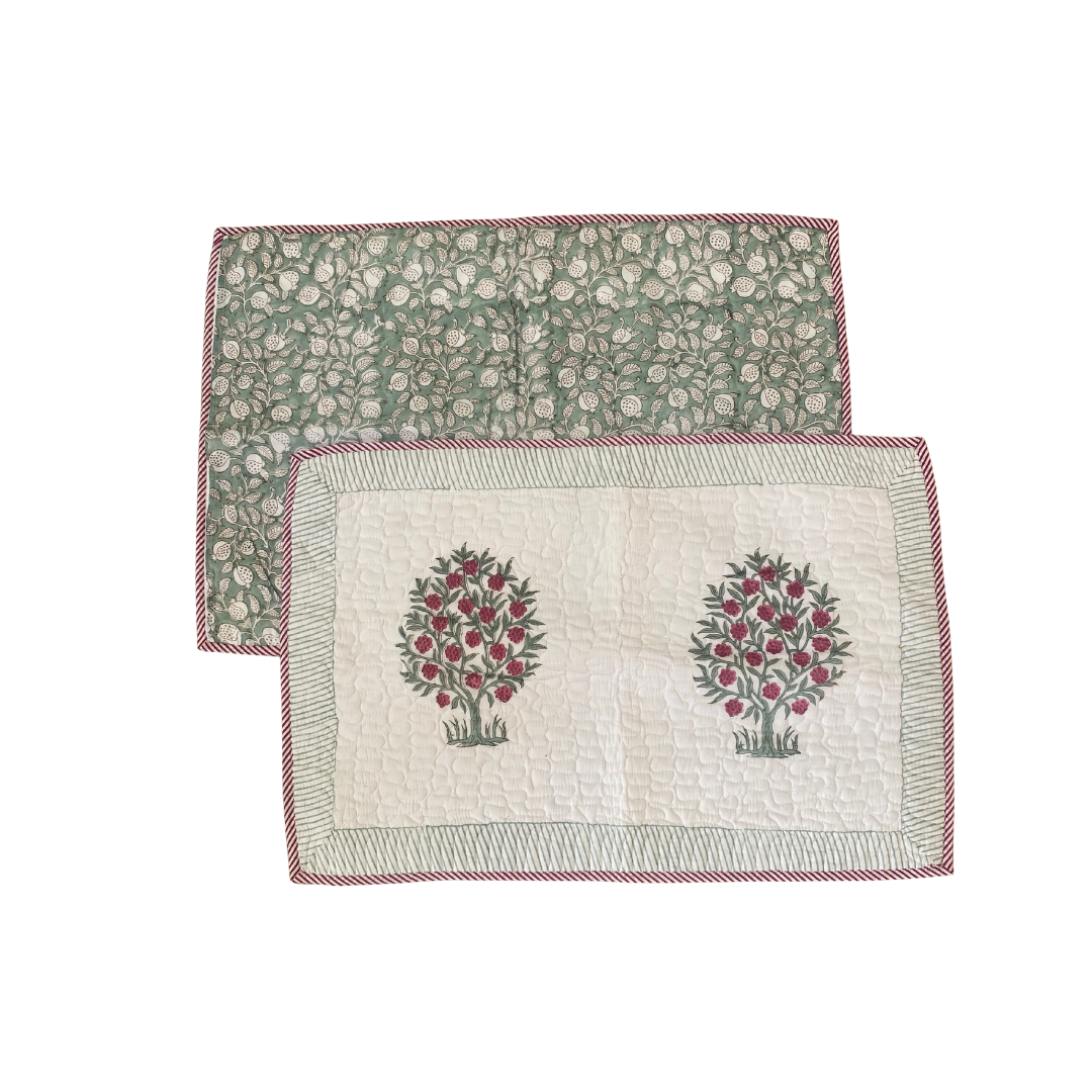 Green Pomegranate Quilted Bedspread with Pillowcases - King