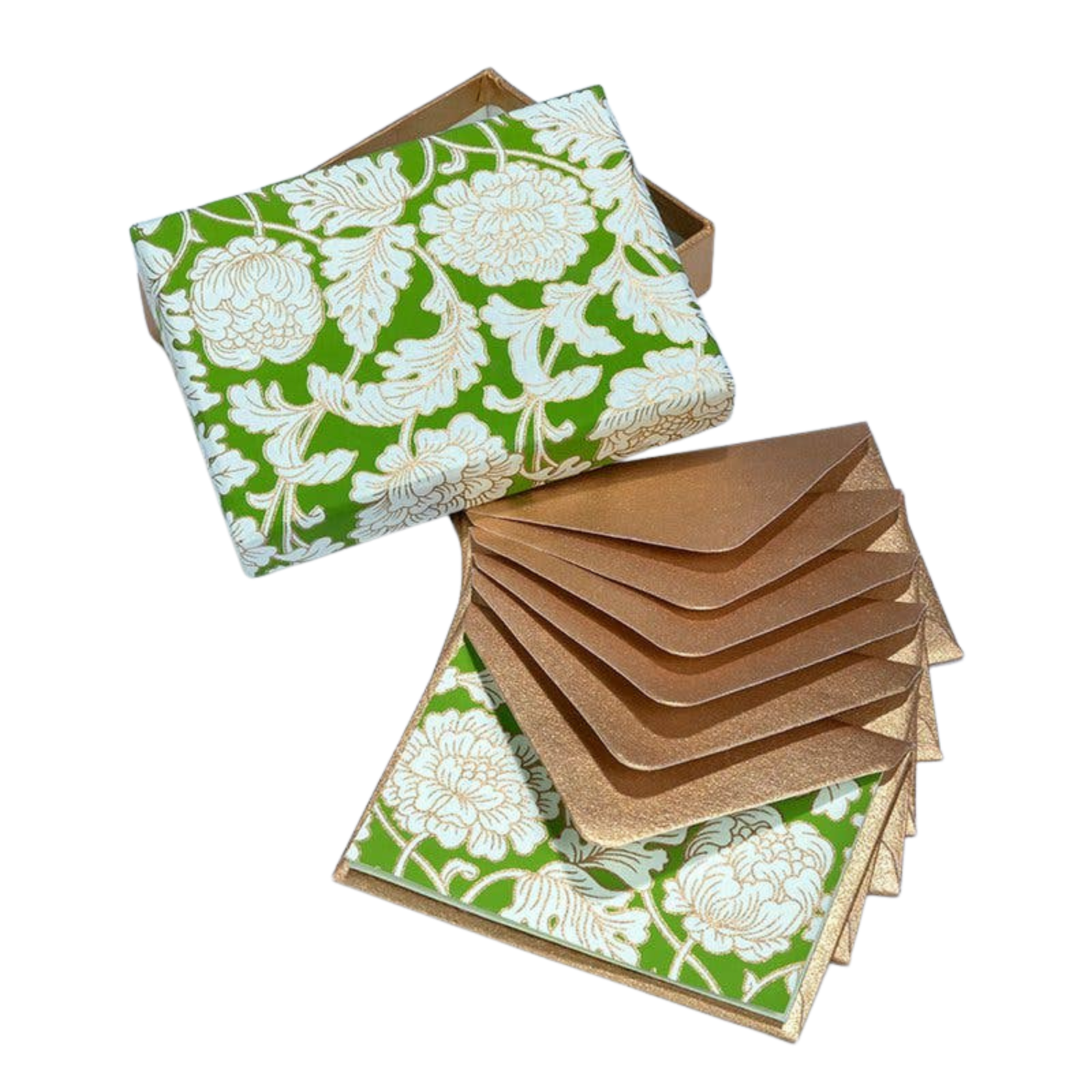 Green Floral Note Card with Decorative Keepsake Box