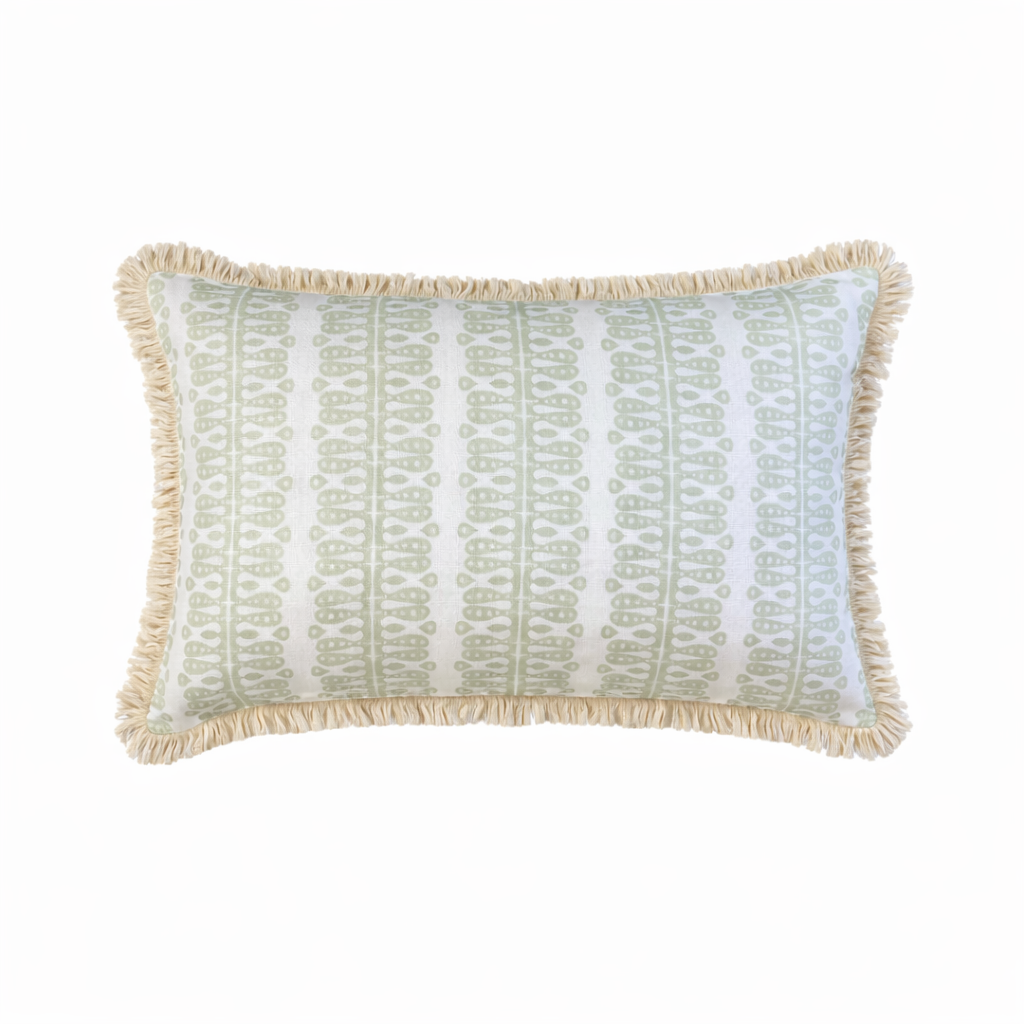 Hearts & Minds Lumbar cushion - Sage with cream fringe