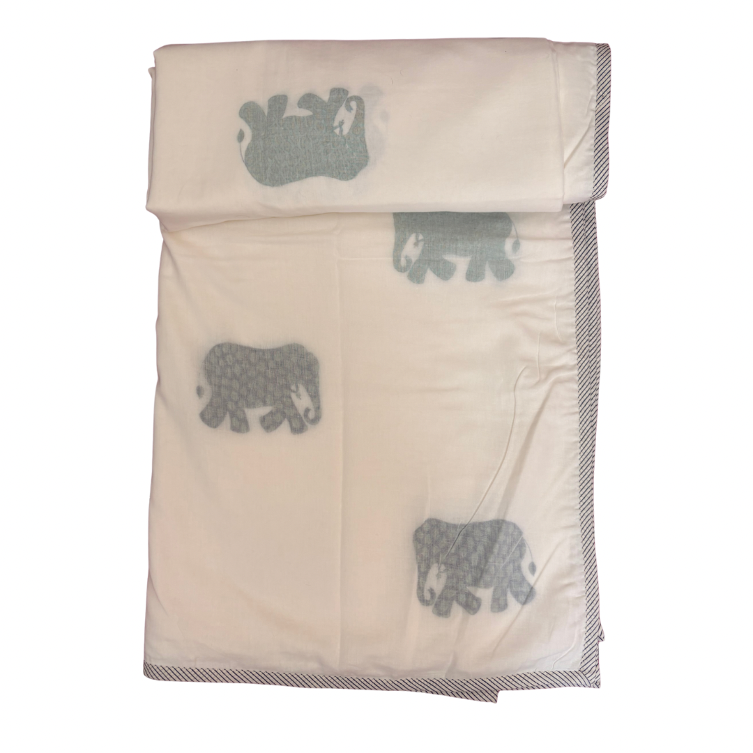 NEW IN | Elephant with Navy Stripe Trim | Single Dohar