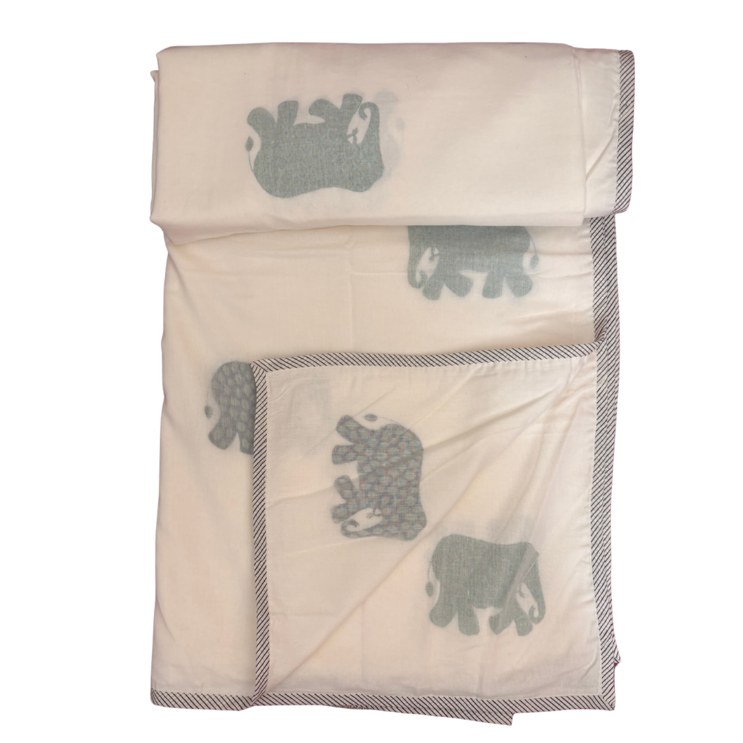 NEW IN | Elephant with Navy Stripe Trim | Single Dohar