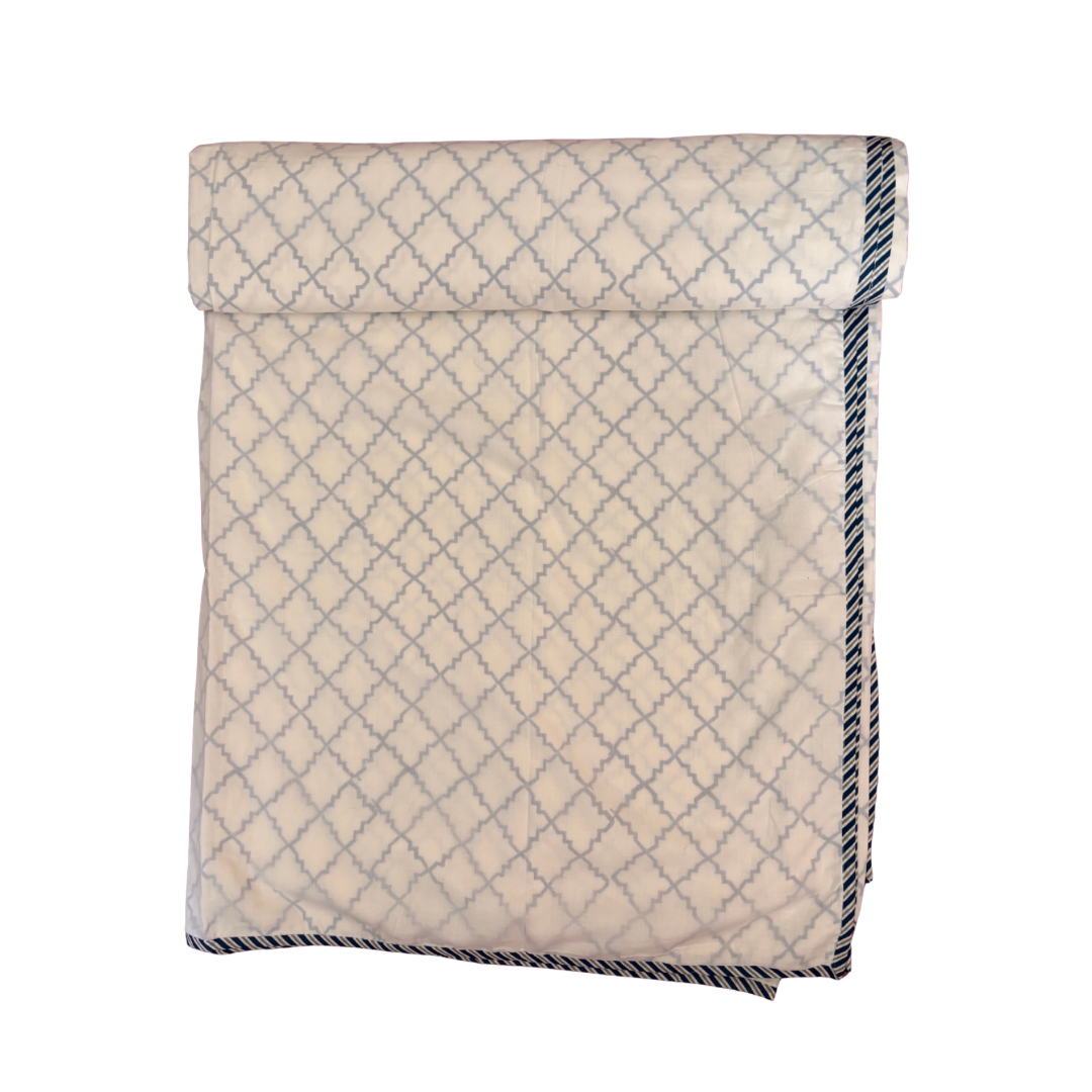 NEW IN | Navy Trellis with Stripe Trim Dohar - Double