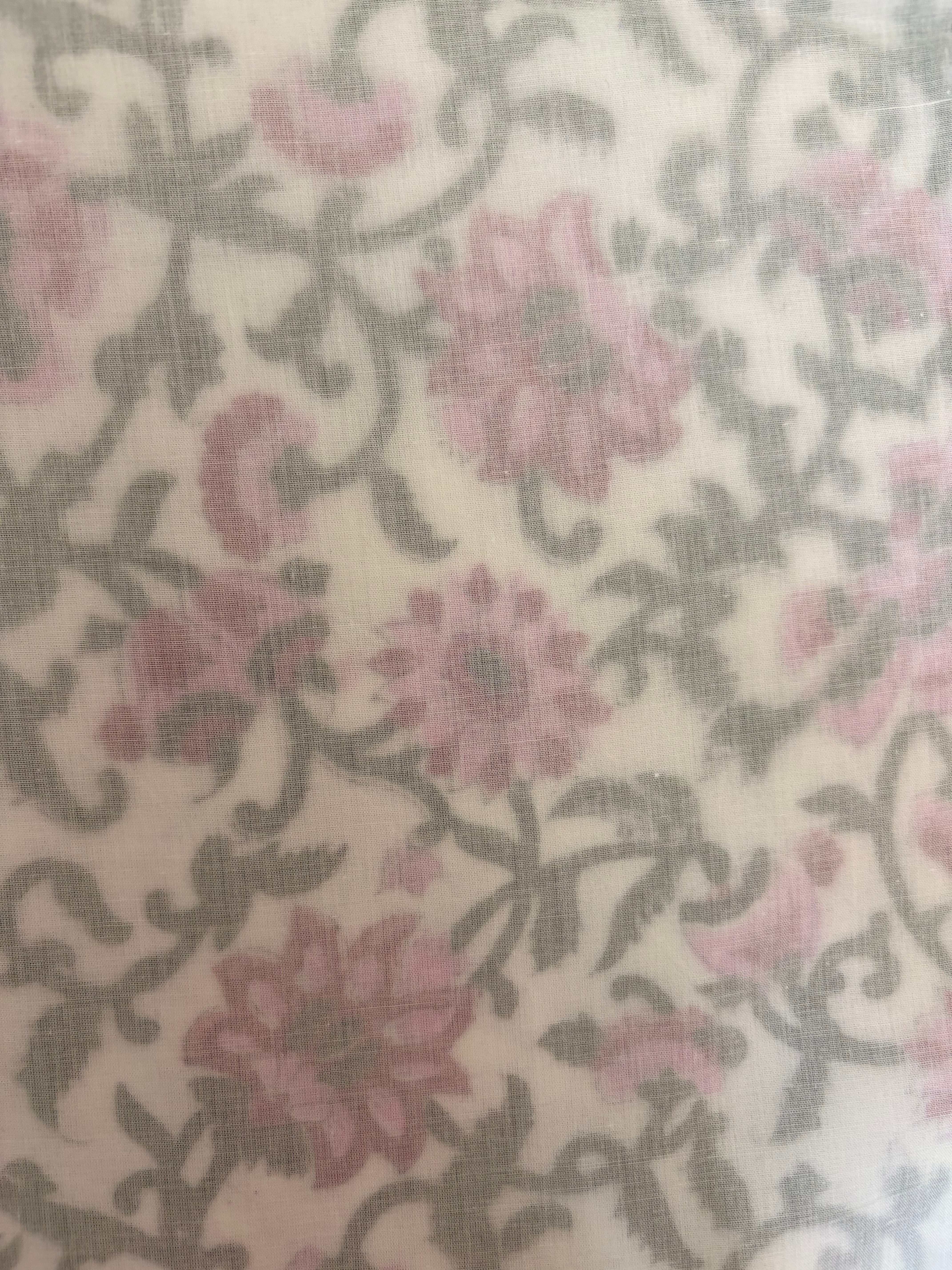 NEW IN | Pretty Pink and Green Floral Vine with Stripe Trim Dohar - Double