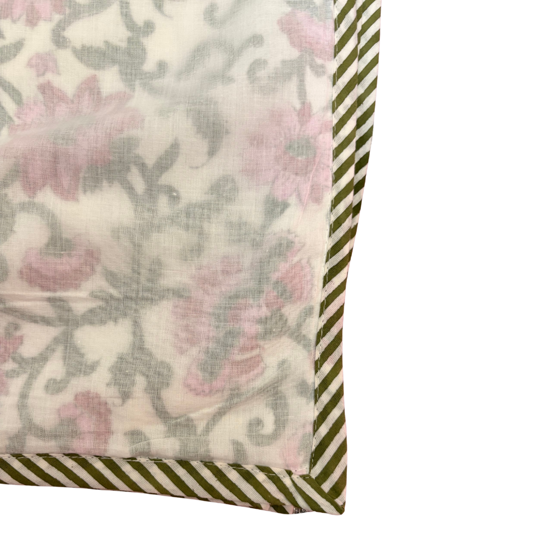 NEW IN | Pretty Pink and Green Floral Vine with Stripe Trim Dohar - Double