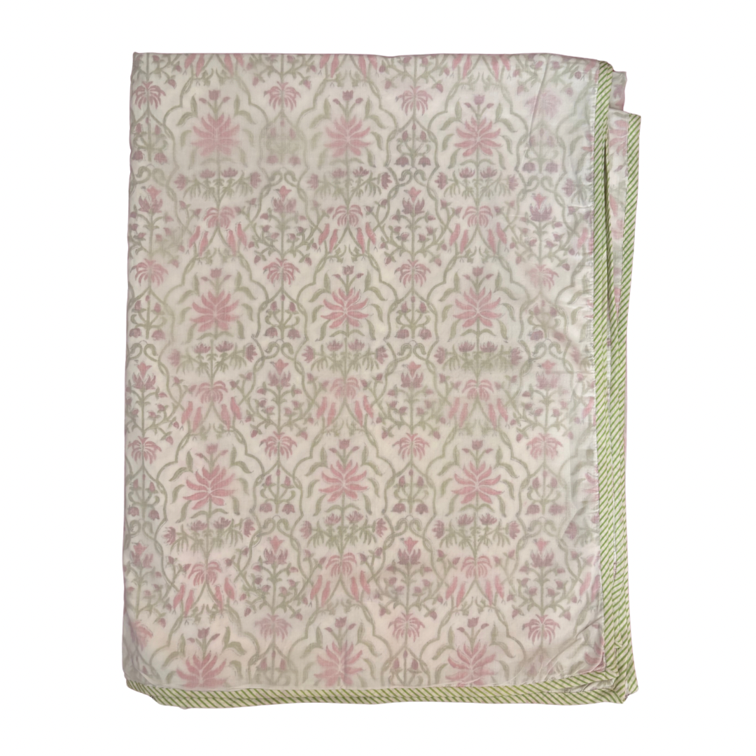 NEW IN | Dainty Pink and Green Flowers in Large Twisty Trellis with Stripe Trim Dohar - Double