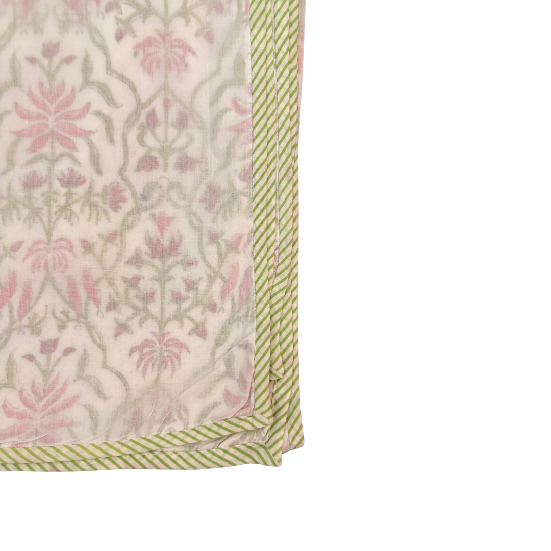 NEW IN | Dainty Pink and Green Flowers in Large Twisty Trellis with Stripe Trim Dohar - Double