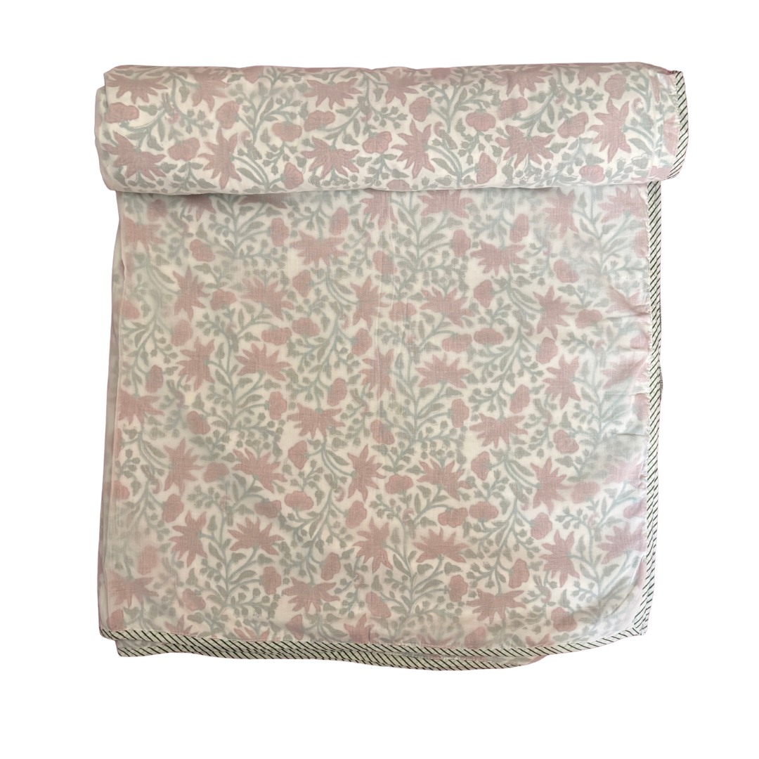 NEW IN | Rust Red and Green Floral Vine with Stripe Trim Dohar - Double