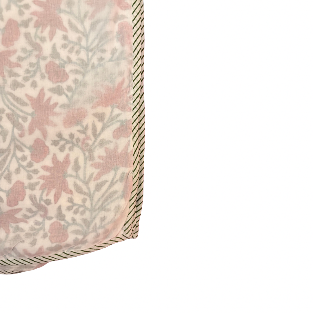 NEW IN | Rust Red and Green Floral Vine with Stripe Trim Dohar - Double