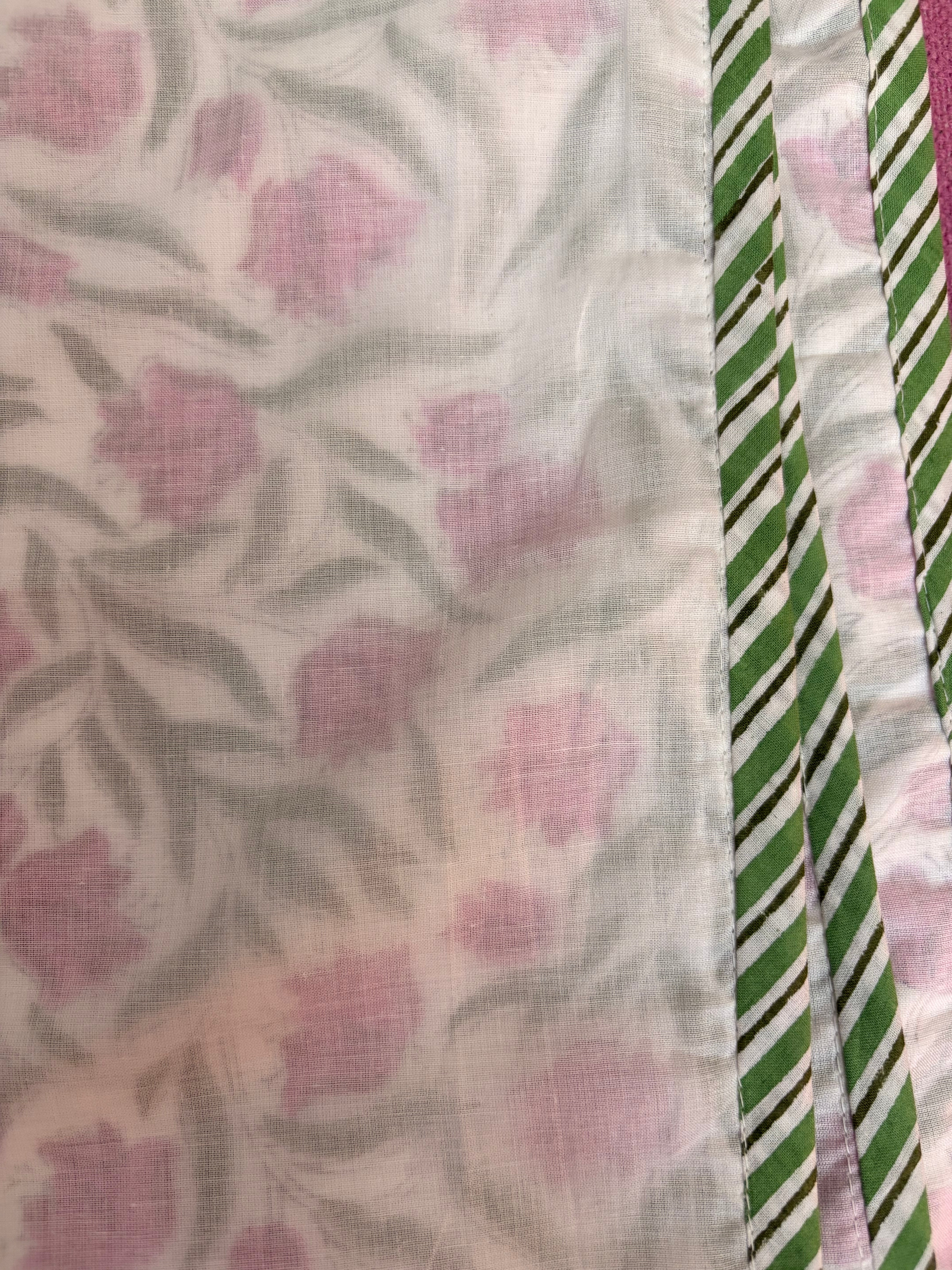 NEW IN | Pink and Light Green Posy Scatter with Double Stripe Trim Dohar - Single Dohar